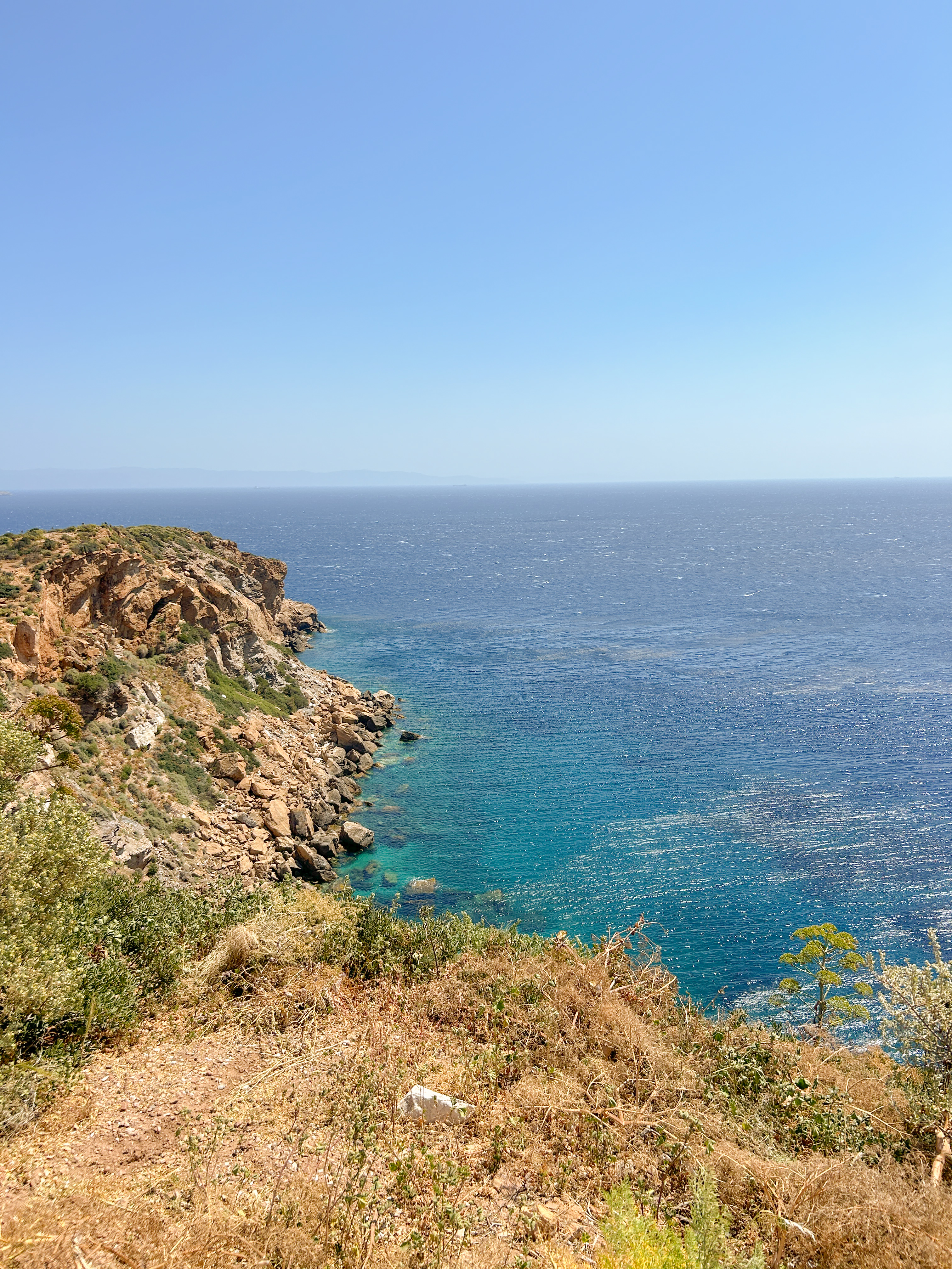 View of blue ocean and rocky cliff edge