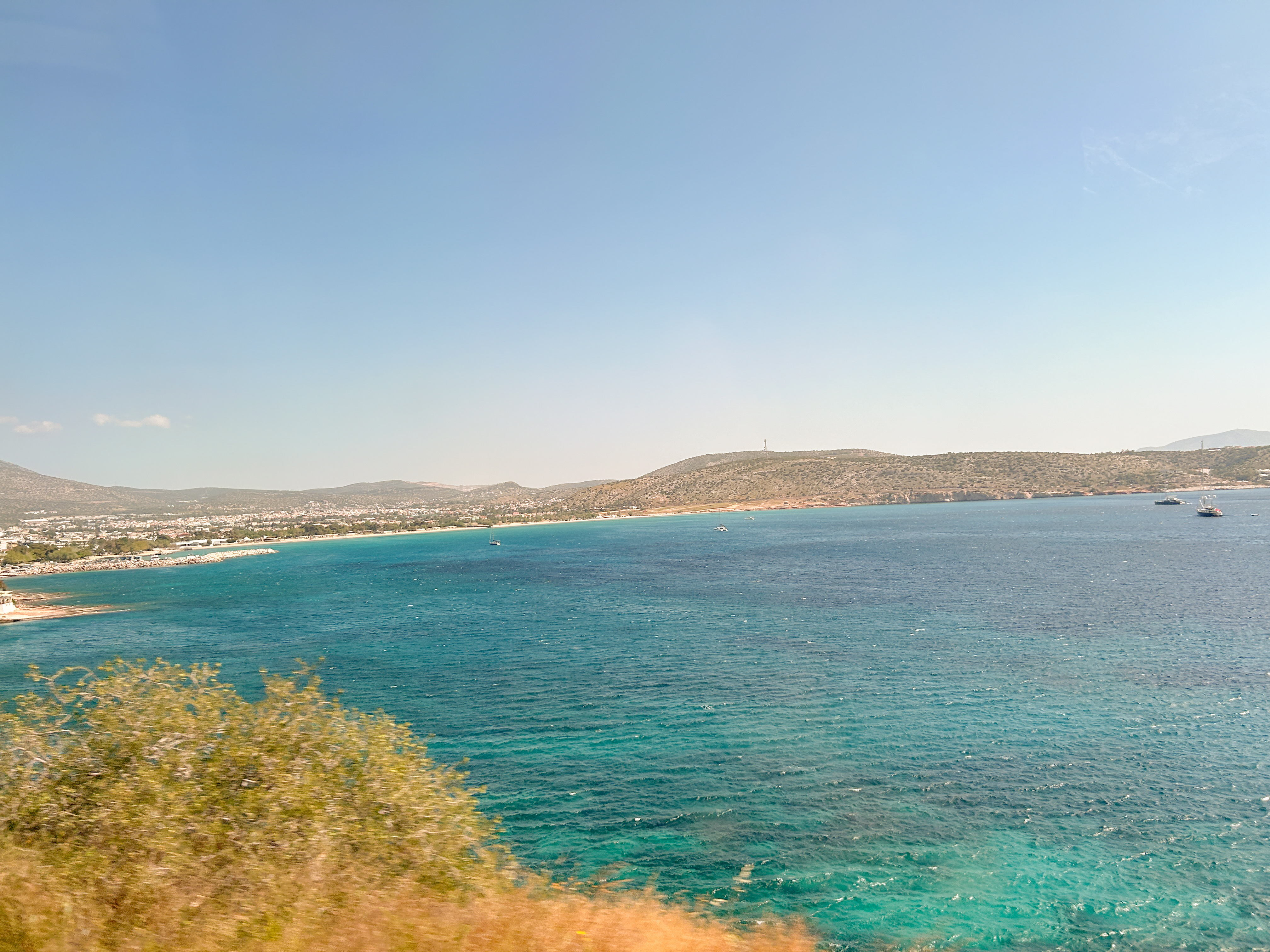 Ocean view from the bus drive. Turquoise blue waters.